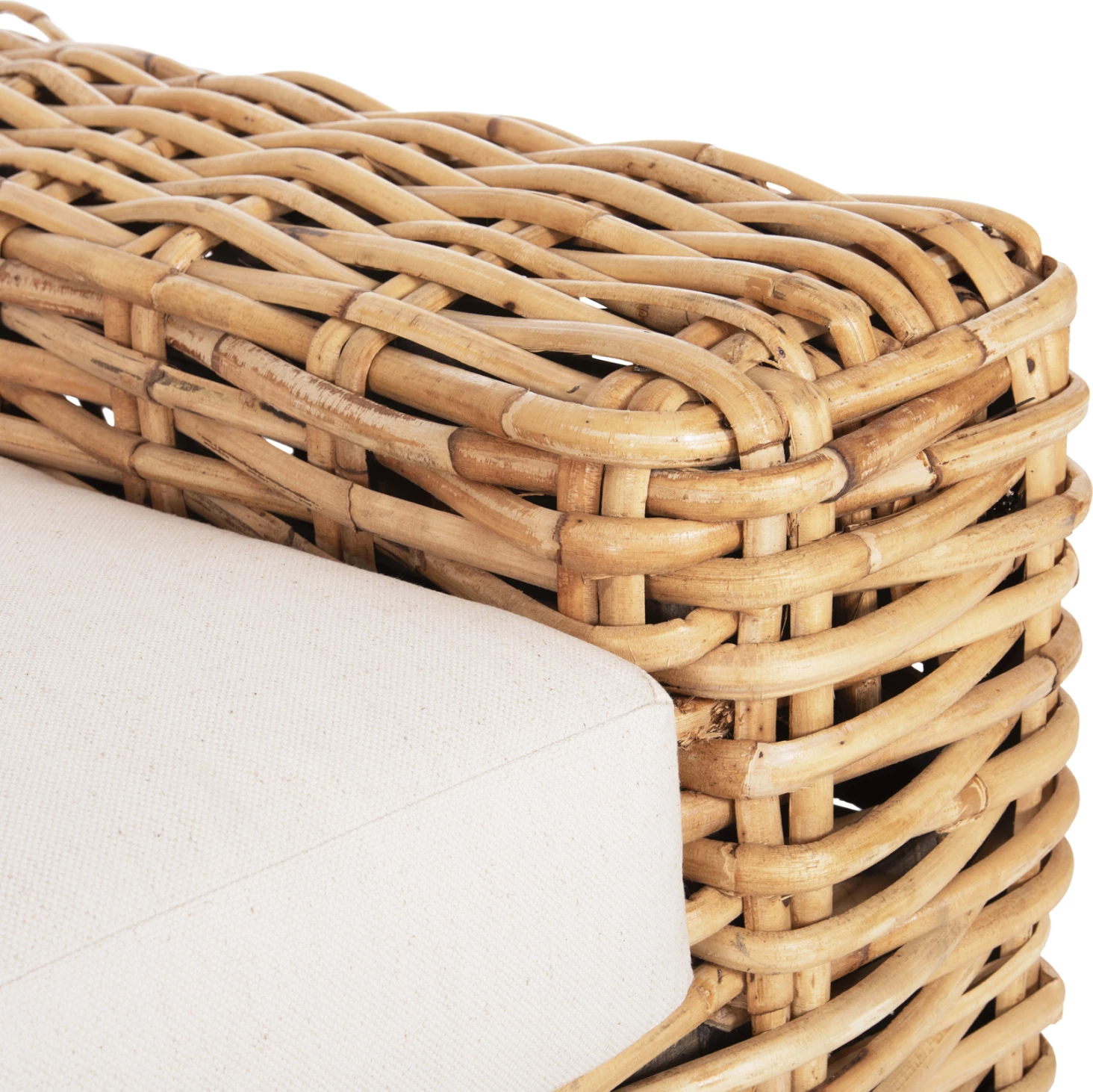 Zunanji ležalnik TROPEL FH9810 iz mangovega lesa in ratana naravno-bela z blazinami 110x88x70-85H cm