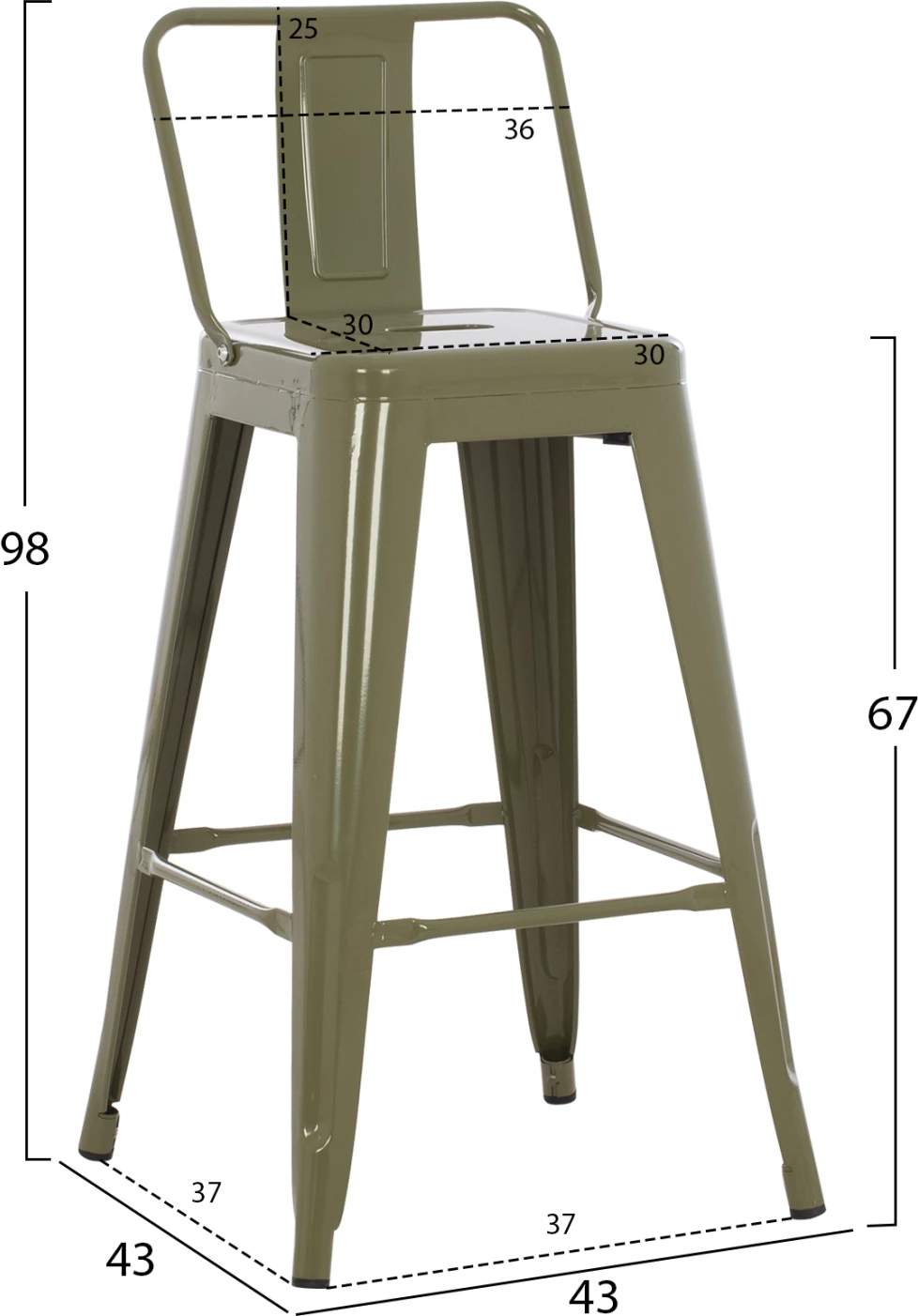 Kovinski barski stol srednje višine MELITA v temno olivno zeleni barvi FH8574.03 42x42x98 cm