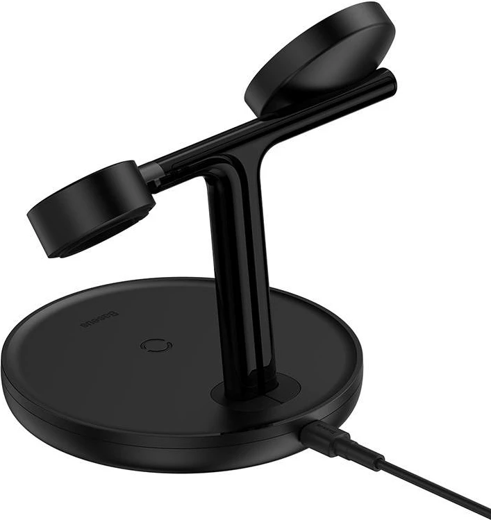 Brezžični polnilec 3-v-1 Baseus Swan, 15W, MagSafe, črn