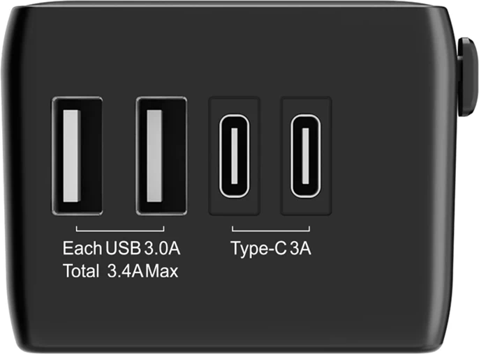 Potovalni adapter, 4-v-1, 2x USB + USB-C + PD 20W, črn BlitzWolf BW-TA1