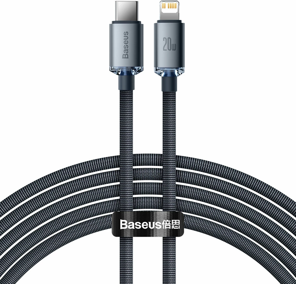 Kabel USB-C na Lightning, Baseus Crystal Shine CAJY000301, 2 m, 20W, črn
