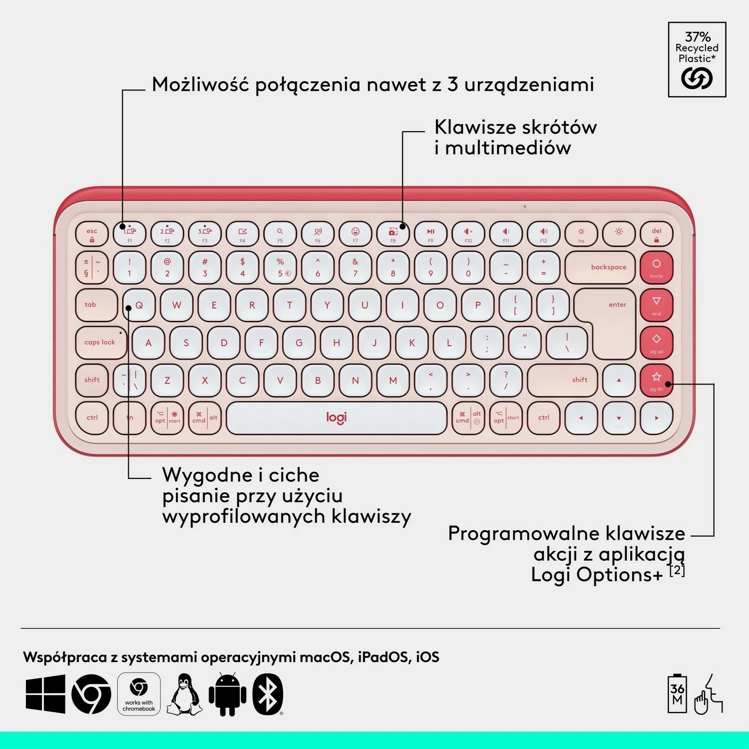 Brezžična tipkovnica in miška POP ICON Logitech, rožnata