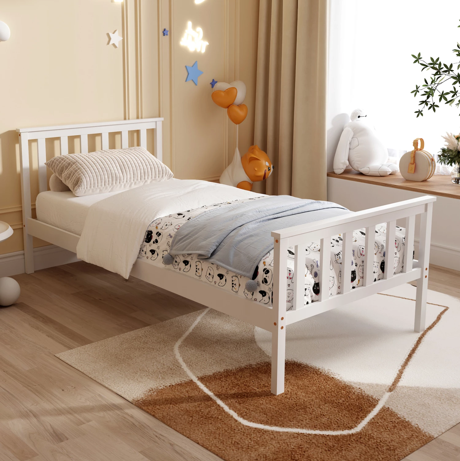 Postelja GIMLY FH675.03 iz masivnega borovega lesa v beli barvi za vzmetnico 190x90 cm