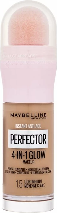 Teksturirana tekoča podlaga Instant Anti-Age Perfector 4-v-1 Glow 1.5 Light Medium Maybelline, 20 ml