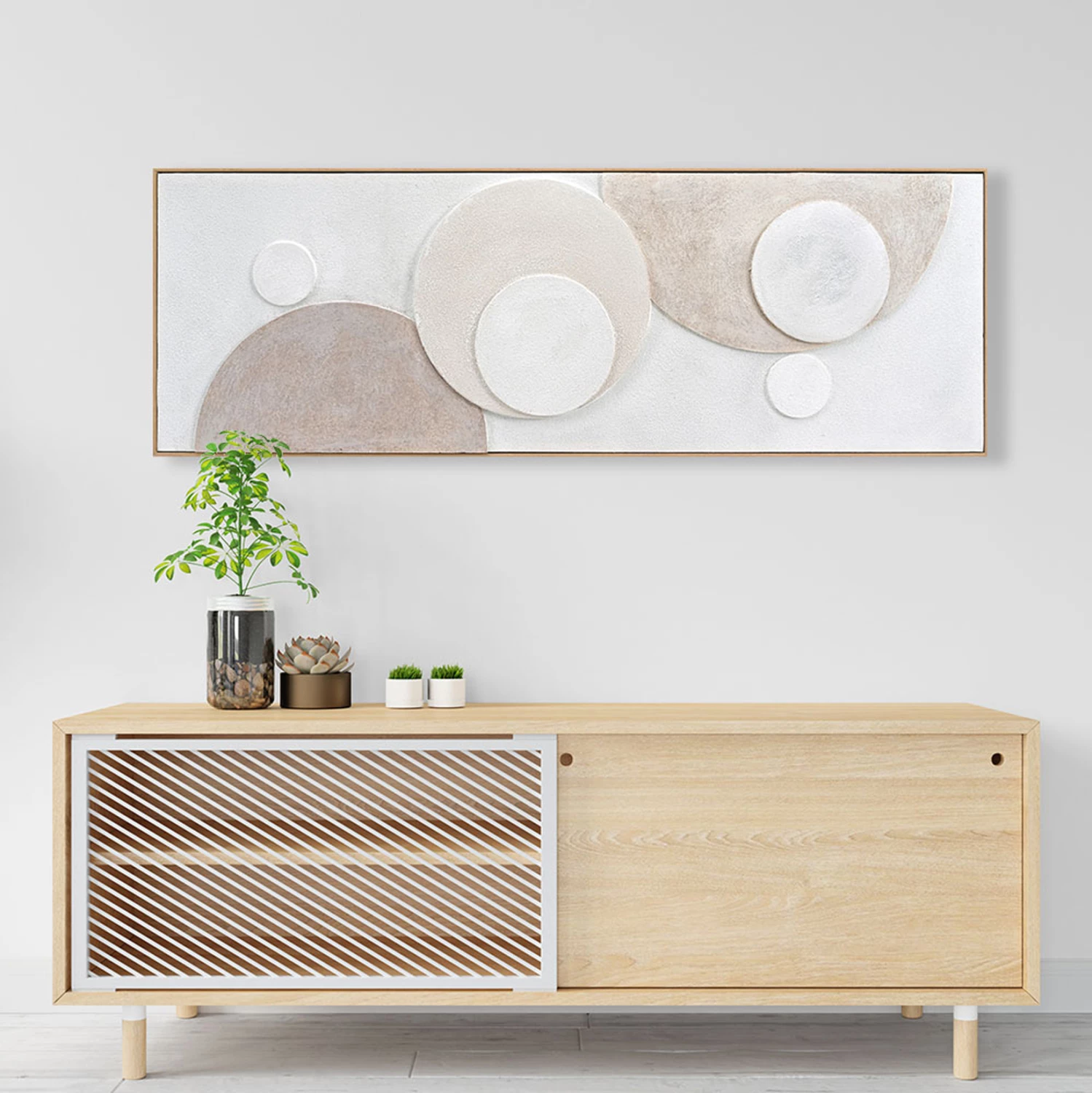 Stenska slika 3D FH4573 z bež PS okvirjem-ročno izdelane okrogle oblike 152x5x52Hcm