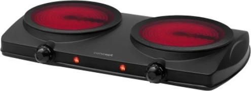 Električni štedilnik z dvema keramičnima ploščama, 2500 W, keramična plošča Ø 19,2 cm, nastavljiva temperatura, črn, Concept VE3060