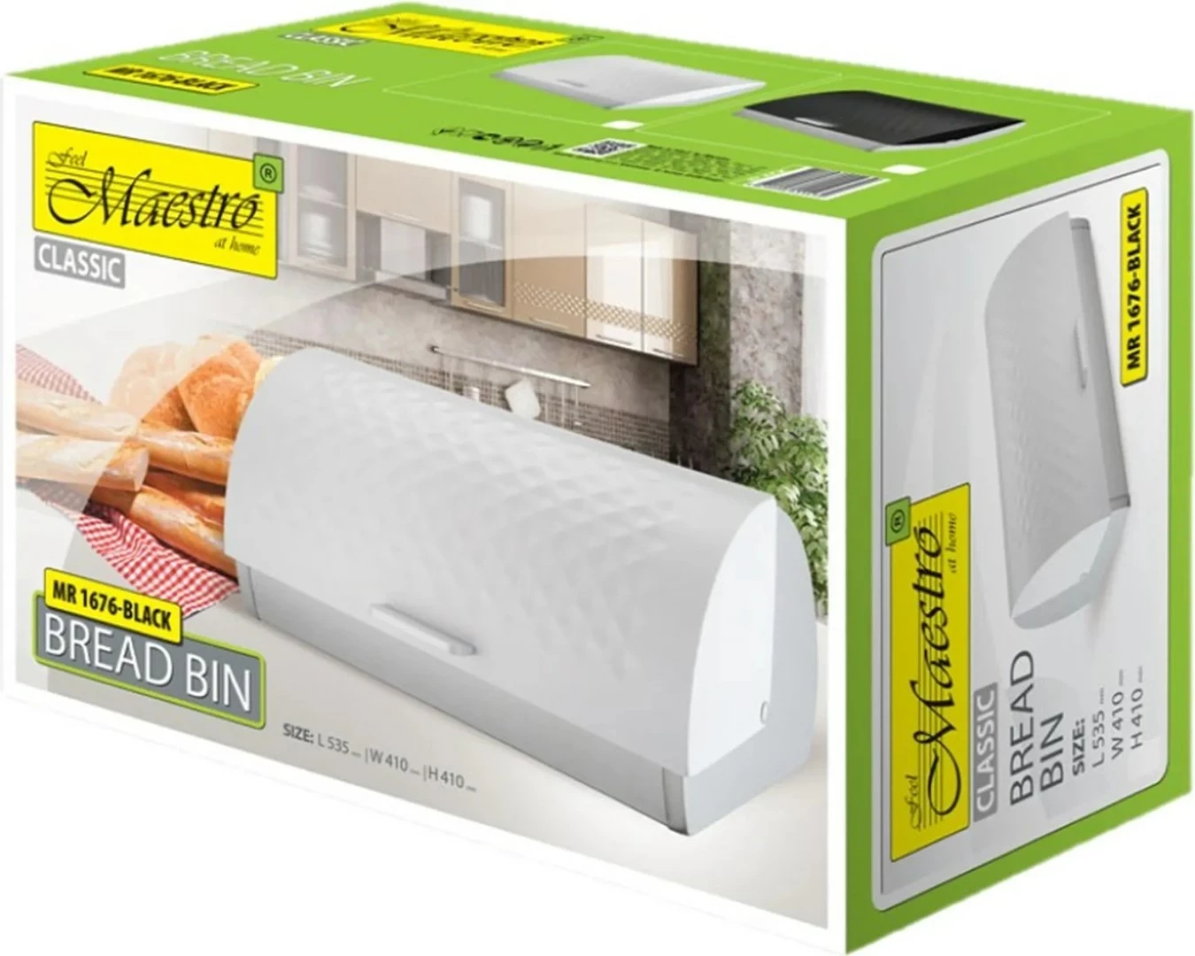 Kovinska škatla za kruh Maestro MR-1676, inox, cilindrična, bela