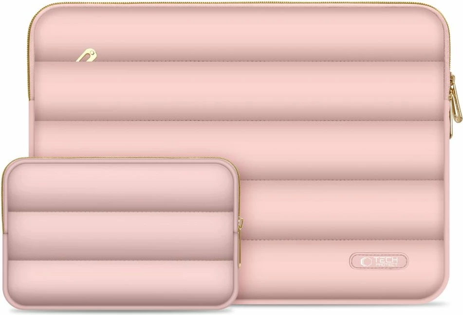 Ovitek za prenosnik 13–14 palcev, rožnat, Tech-Protect Puffy z vrečko za dodatke