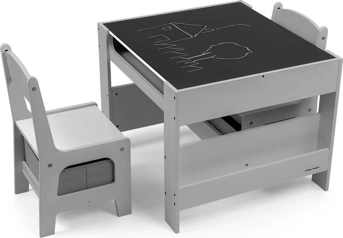 Otroški set miza z dvema stoloma Milly Mally Sven, MDF, sivo/bele