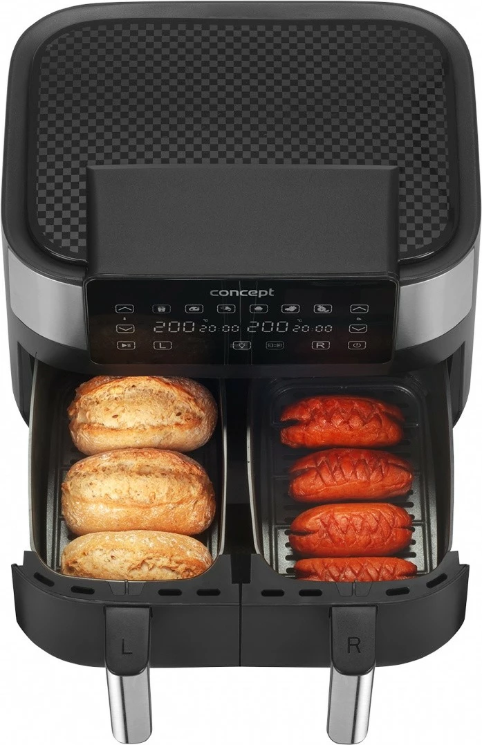 Cvrtnik na vroč zrak Concept FR8000, 8 L, dva koša, črn/inoks