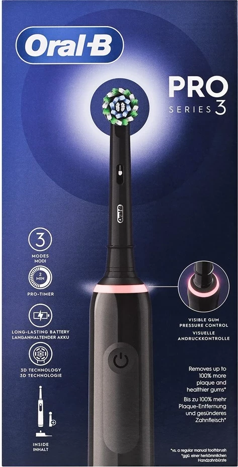 Električna zobna ščetka Pro 3 Pro3 3000, Braun Oral-B, za odrasle, črna, z 2 glavi