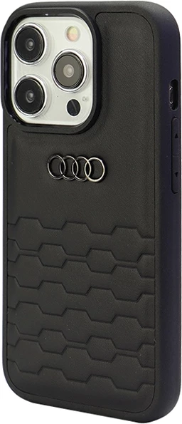 Ovitek za telefon iz sintetičnega usnja Audi GT za iPhone 15 Pro, črn