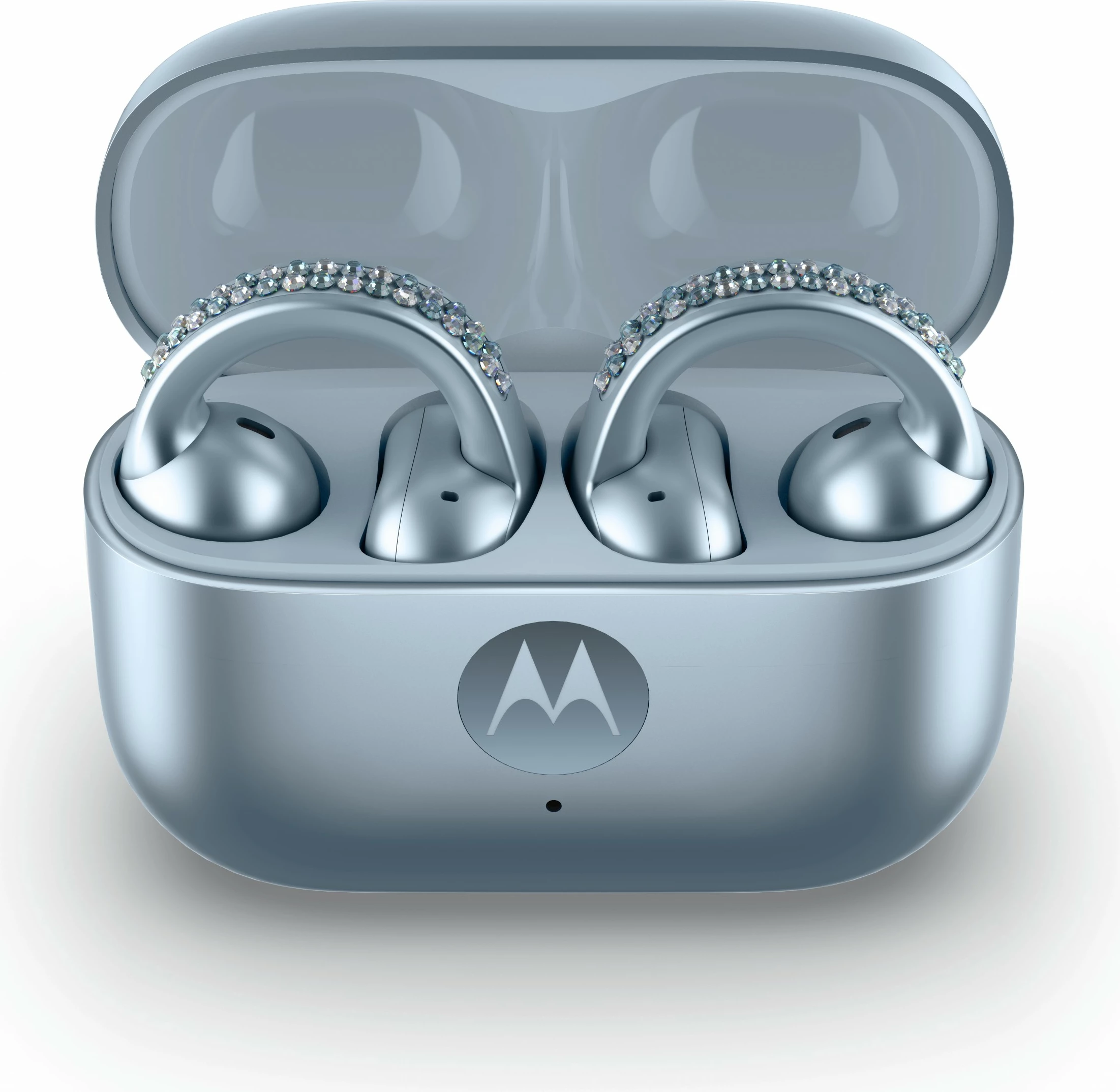 Zložljiv pametni telefon z luksuznim Swarovski dizajnom Motorola razr60 + slušalke Buds Loop, Swarovski Edition, moder