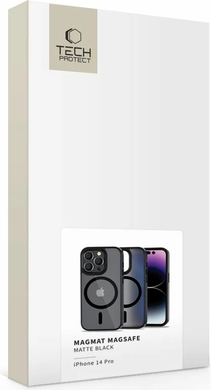 Zaščitni ovitek MagMat za iPhone 14 Pro, MagSafe, polprosojen, črn - Tech-Protect