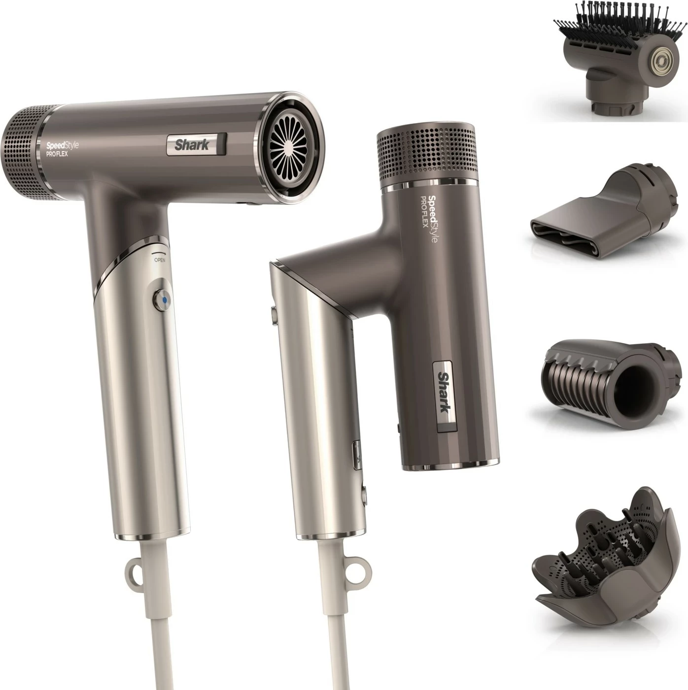 Sušilec za lase SpeedStyle Pro Flex HD542EU Shark, 1700 W, ionizacija, 4 dodatki, srebrne barve