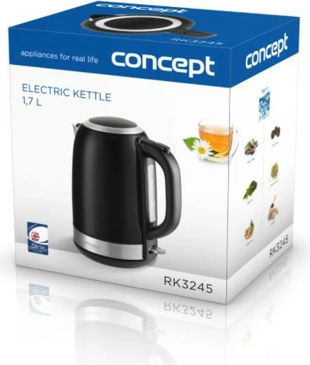 Električni čajnik Concept RK3245, 1,7 L, inox, črn