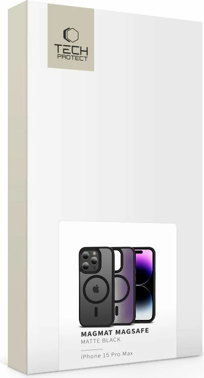 Ovitek za telefon MagSafe MagMat za iPhone 15 Pro Max, Tech-Protect, polprosojen, črn