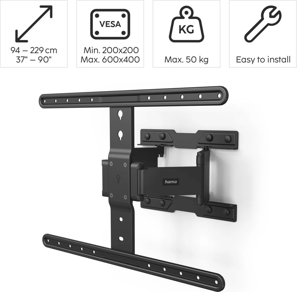 Stenski nosilec za TV Hama 220851, za LCD/LED 37-90" , do 50 kg, črn
