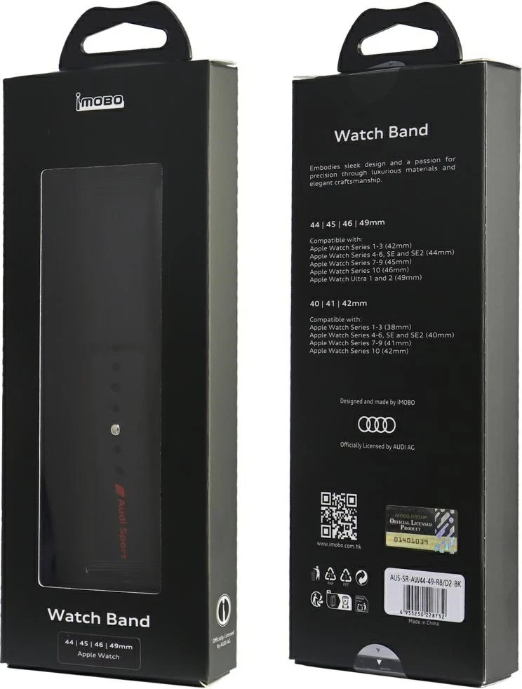 Silikonski pašček za pametno uro, Audi Sport, za Apple Watch 44/45/46/49 mm, črn