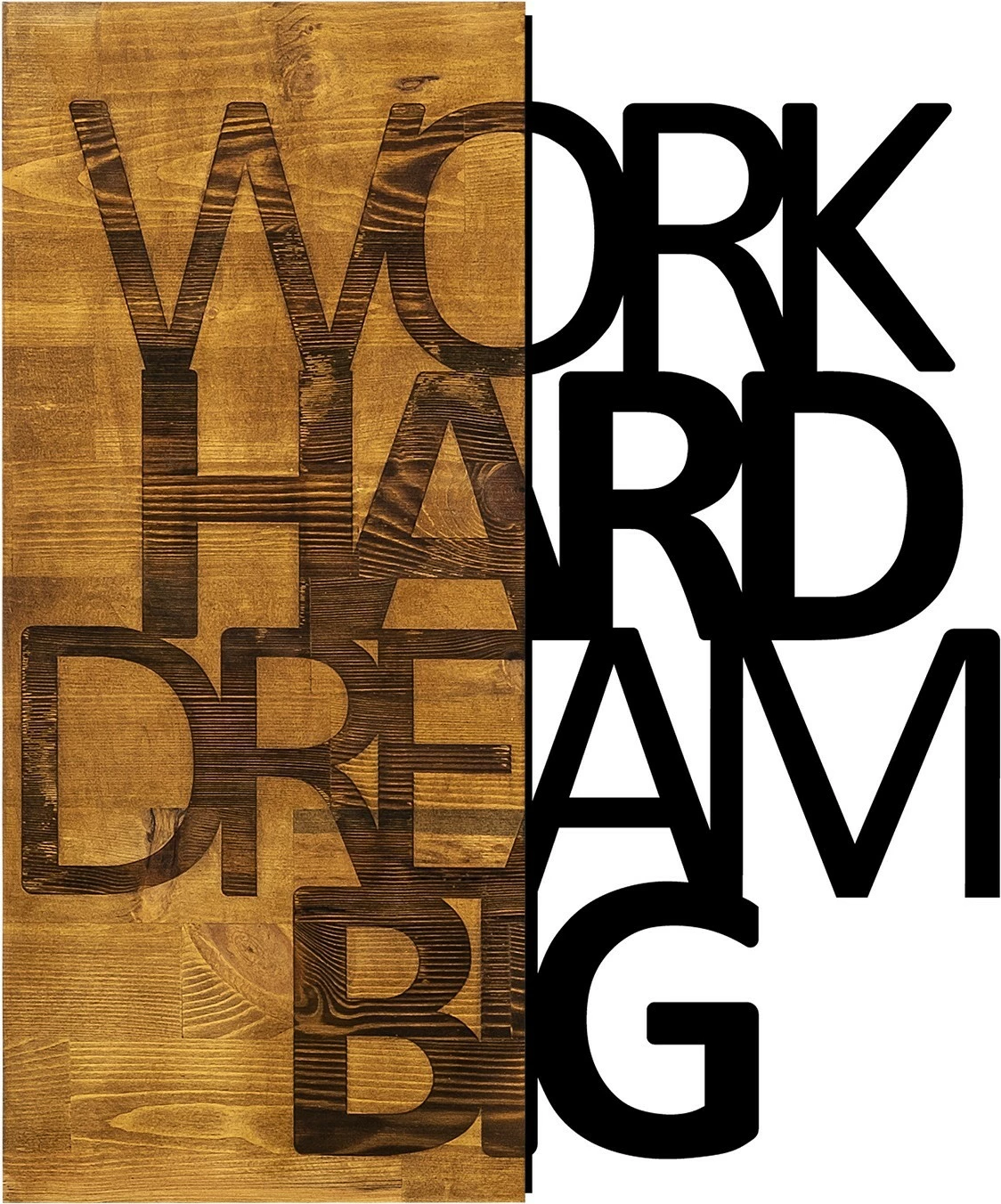Lesen dekorativni stenski okrasek, Wallity, Work Hard Dream Big, oreh in črn, 48 x 58 cm