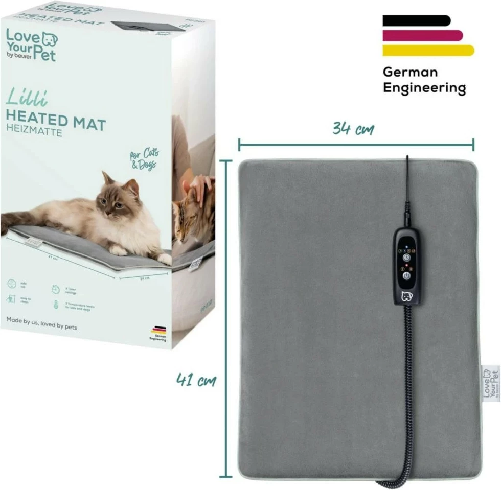 Ogrevalna blazina za hišne ljubljenčke Beurer Lilli PP210, 41 x 34 cm, 2 stopnji, časovnik, 12 V, siva