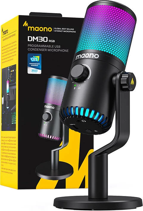Kondenzatorski gaming mikrofon, kardioidni, z RGB osvetlitvijo, črn, Maono DM30RGB