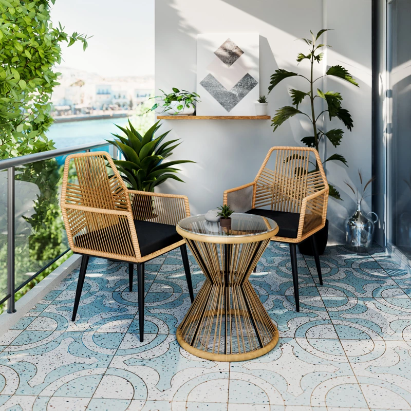 Klopota iz naravnega ratana Tanish, kovinske črne noge 58x58,5x87 cm