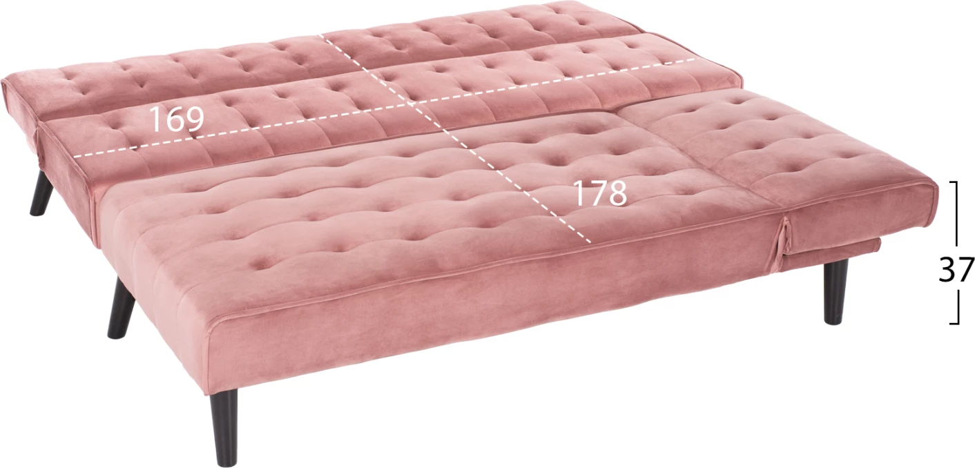 Kotna zofa-postelja ZELDA reverzibilna FH3154.12 žamet v barvi prašno roza 254x163x74H cm