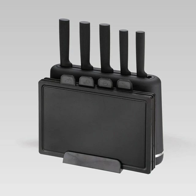 Set kuhinjskih nožev Maestro MR-1412-BLACK s blokom in kuhinjsko desko, črn