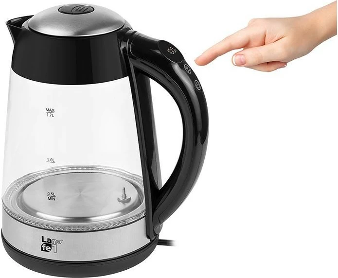 Električni ibrik, Lafe CEG015, 1,7 L, 2200 W, steklo/črn/nerjaveče jeklo