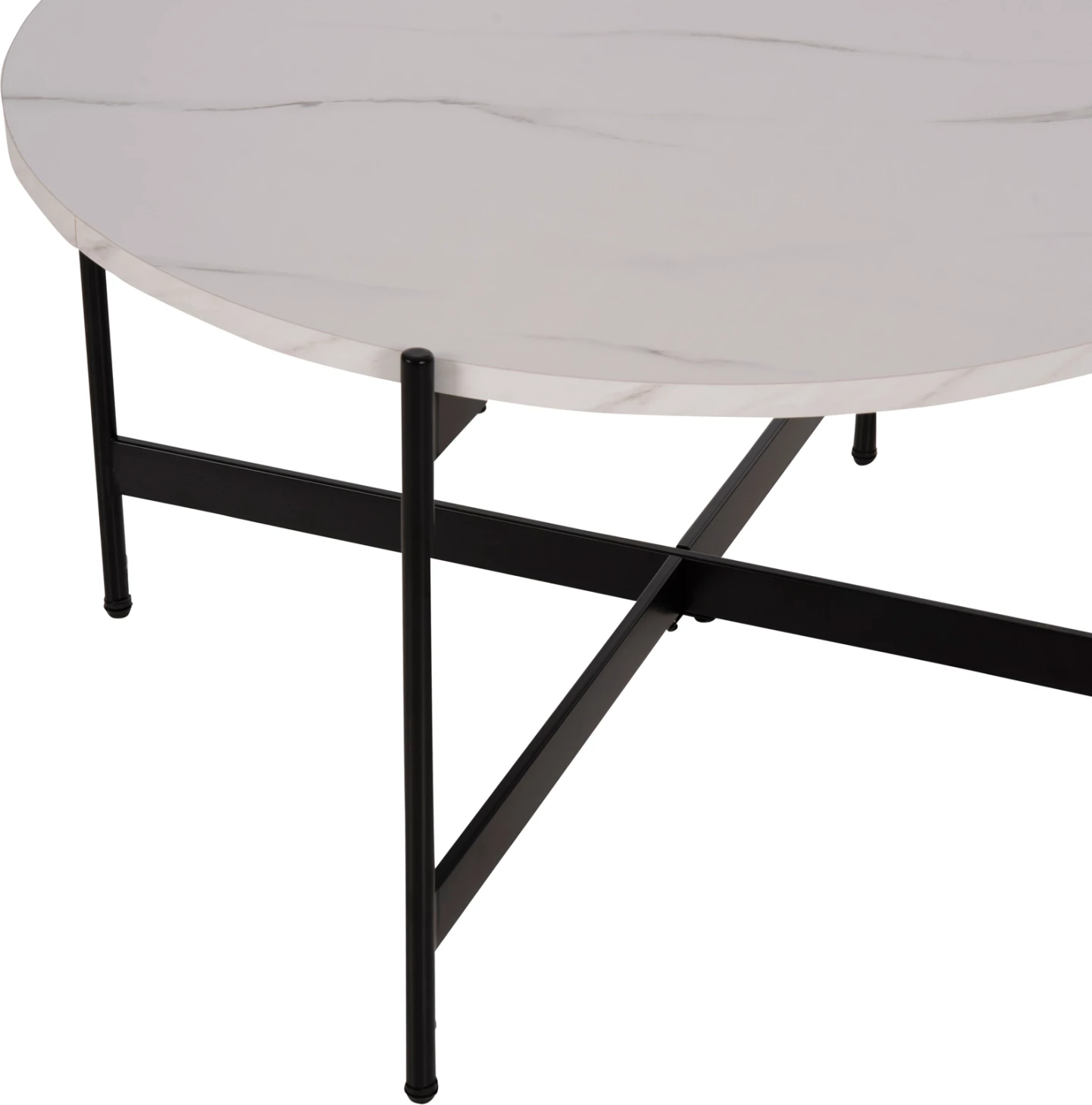 Klubska miza FH9588.05 MDF bela marmorna plošča-črna kovinska osnova Φ80x45Hcm