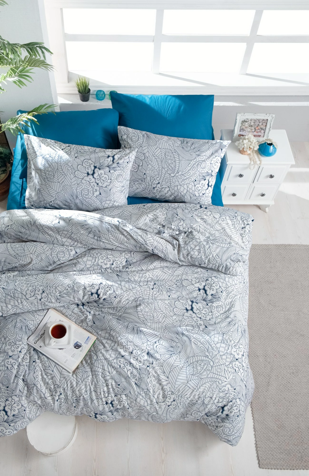 Prevleka za enojno odejo L'essentiel, bela in modra