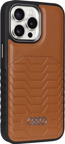 Ovitek za telefon Audi za iPhone 14 Pro Max, sintetično usnje, MagSafe, rjav