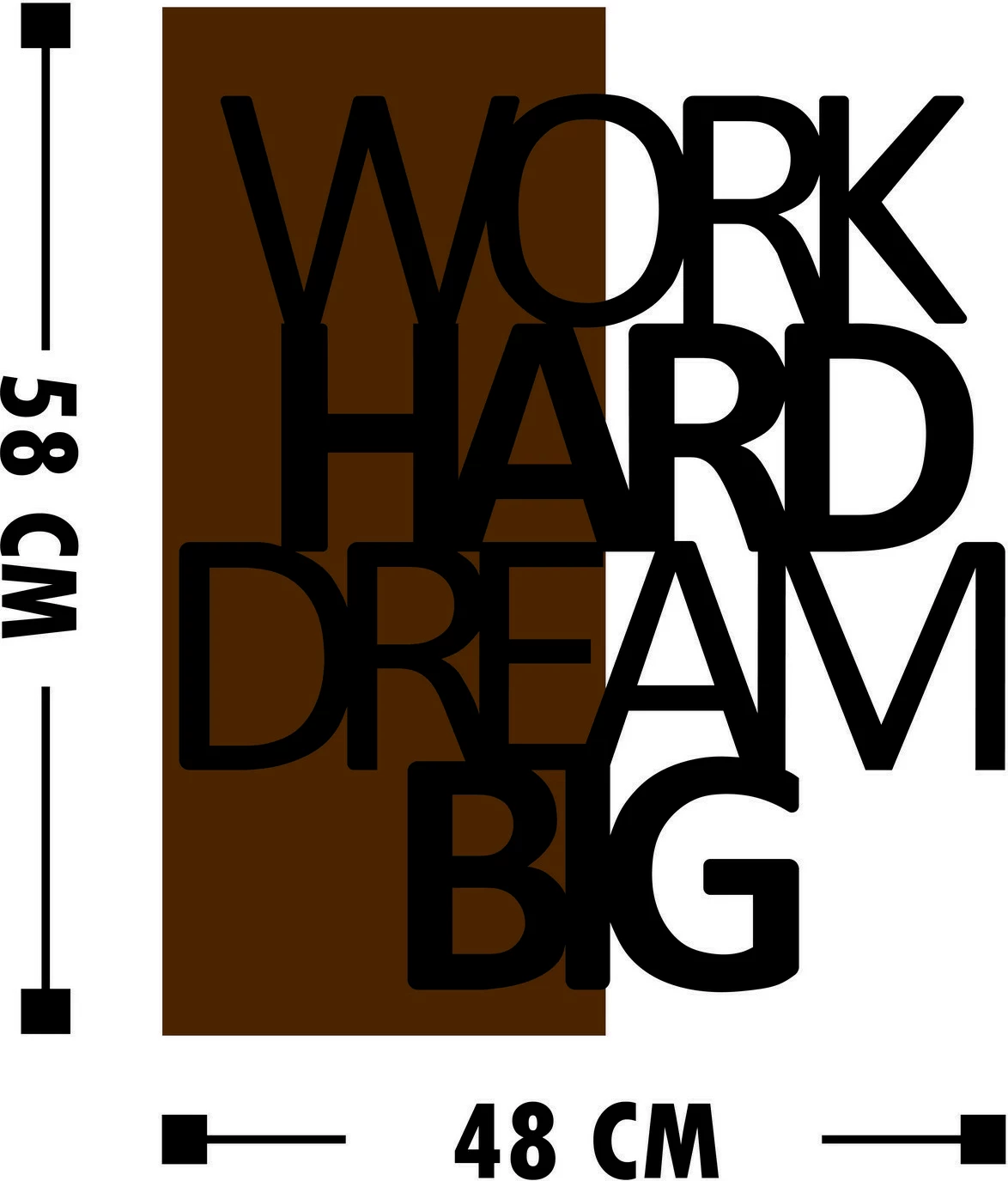 Lesen dekorativni stenski okrasek, Wallity, Work Hard Dream Big, oreh in črn, 48 x 58 cm