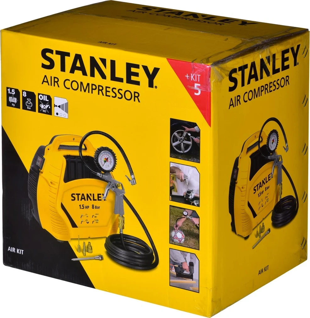 Kompresor brez olja STANLEY AIR KIT OL 1,1 kW 8 bar, rumen