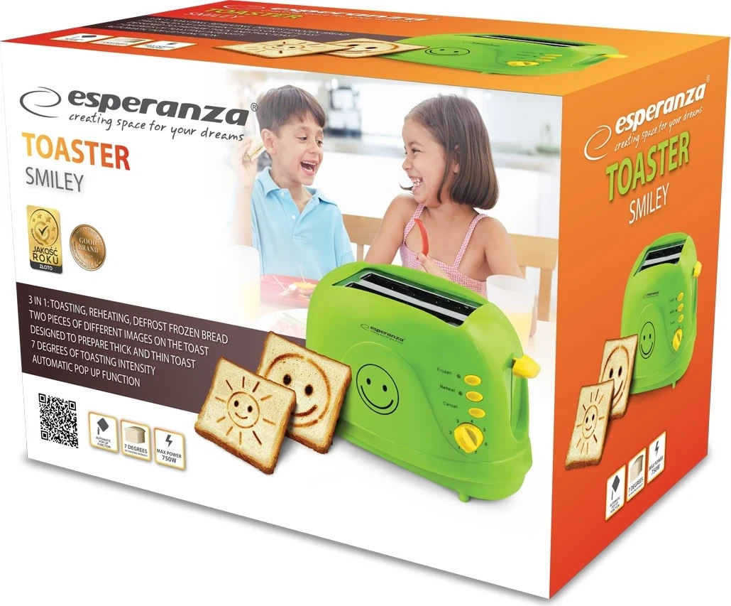 Pekač za kruh Esperanza Smiley EKT003, 750 W, zelen