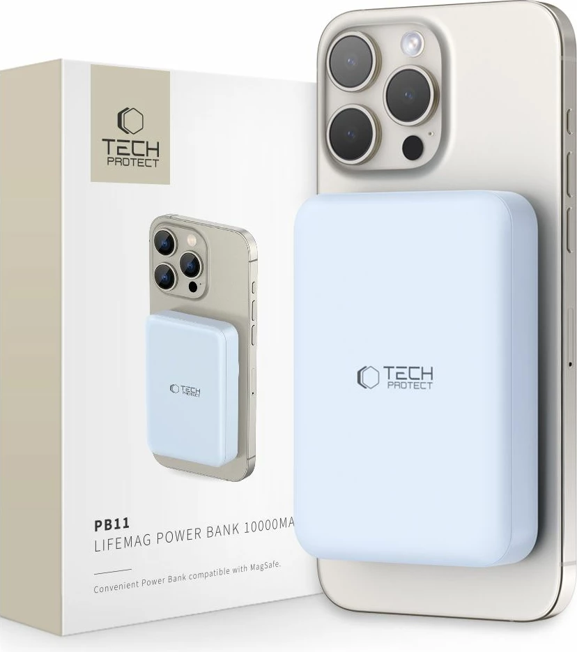 Powerbank 10000mAh MagSafe, Tech-Protect LifeMag PB11, USB-C, moder modro