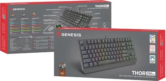 Mehanska tipkovnica TKL Genesis Thor 230, Outemu Brown, RGB, angleščina, črna
