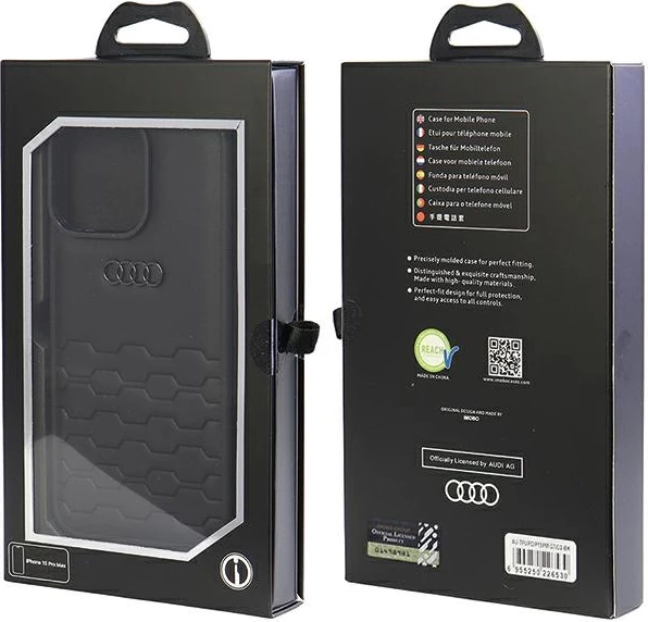 Zaščitni ovitek iz sintetičnega usnja Audi GT za iPhone 15 Pro Max, iPhone 15 Pro, črn