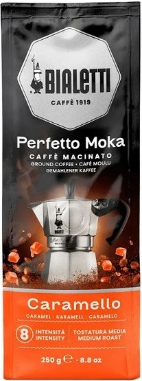 Mleta kava z okusom karamele, srednje pražena, 250 g, Bialetti Perfetto Moka Caramello