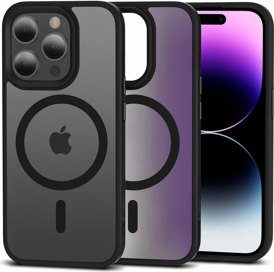 Ovitek za telefon MagSafe MagMat za iPhone 15 Pro Max, Tech-Protect, polprosojen, črn