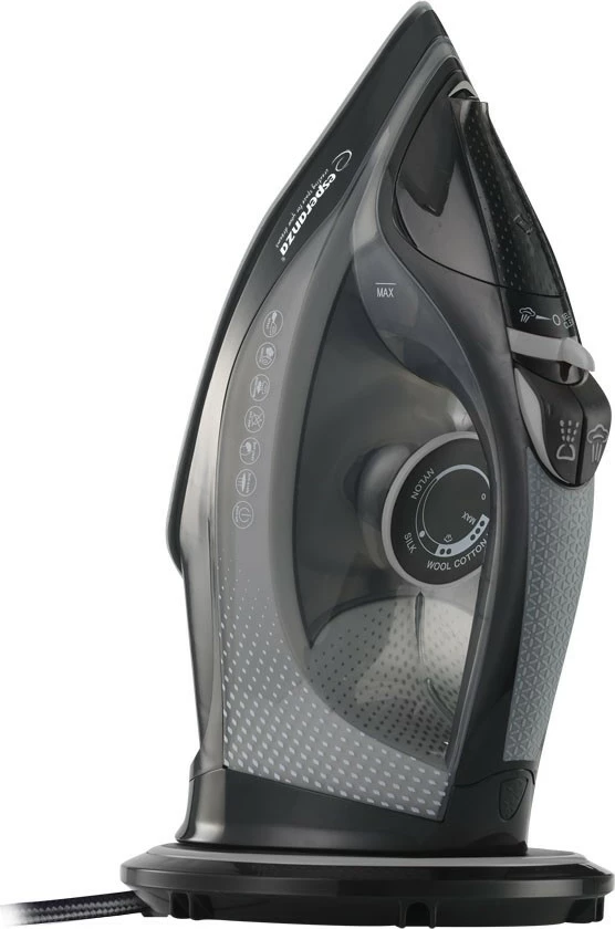 Parni likalnik brezžični Esperanza Satin, 2600 W, keramična plošča, rezervoar za vodo 300 ml, črn/siv