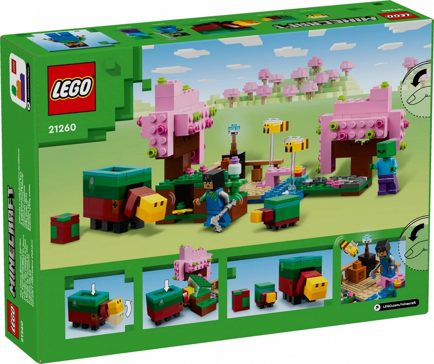 Kreativni set Cherry Blossom Garden LEGO Minecraft 21260, 304 kosi, plastika, za otroke 8+