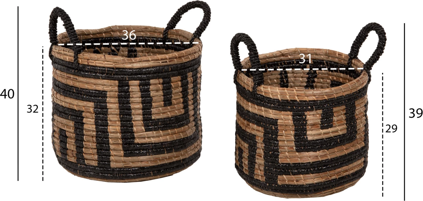 2-delni komplet dekorativnih košar FH7846.02 iz mendong trave v naravno-črni barvi Φ36x32-40Hcm
