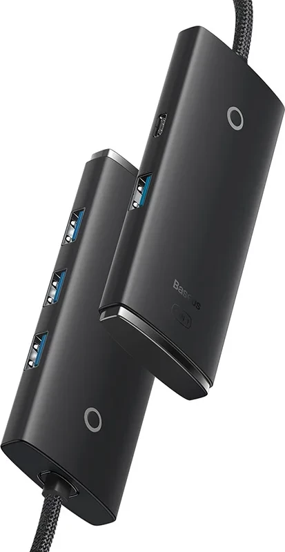 HUB 4-v-1, USB-C na 4x USB 3.0 + USB-C, 1 m, Baseus Lite Series, črn