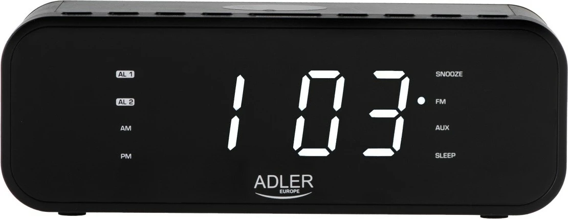 Radio-alarmska naprava Adler AD 1192B, Bluetooth, brezžično polnjenje, USB, črna