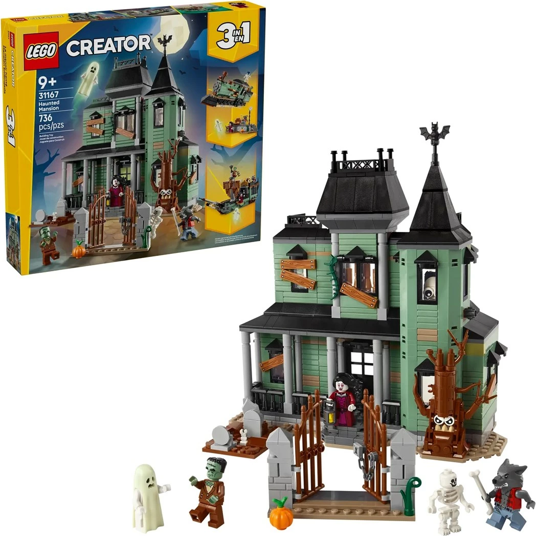 Set ustvarjalca 3 v 1 Strašljiva hiša, LEGO Creator 31167, 736 kosov, z 5 minifigurami