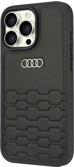 Ovitek za iPhone 16 Pro Max 6,9", iz sintetičnega usnja, črn, trdo ohišje, Audi