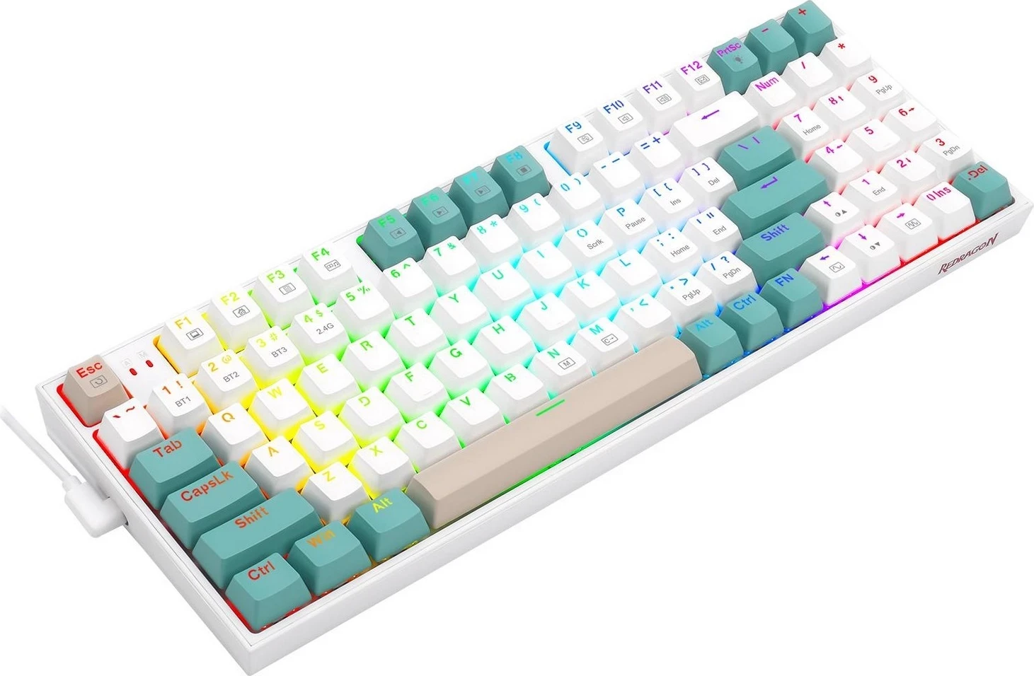 Mehanska tipkovnica Redragon K643WGC-RGB-PRO, RGB, brezžična/žična, bela