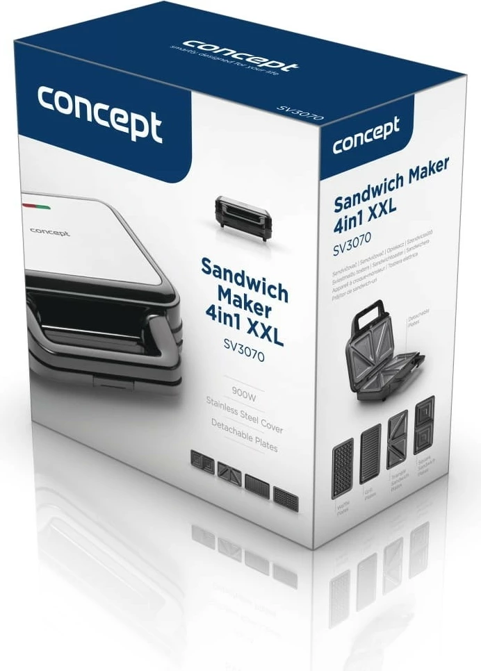 Toster 4 v 1, 900 W, zamenljive plošče, črn, Concept SV3070